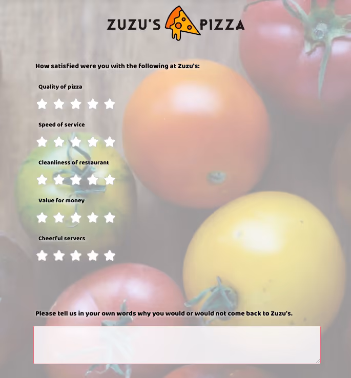 Testimonial Survey Example