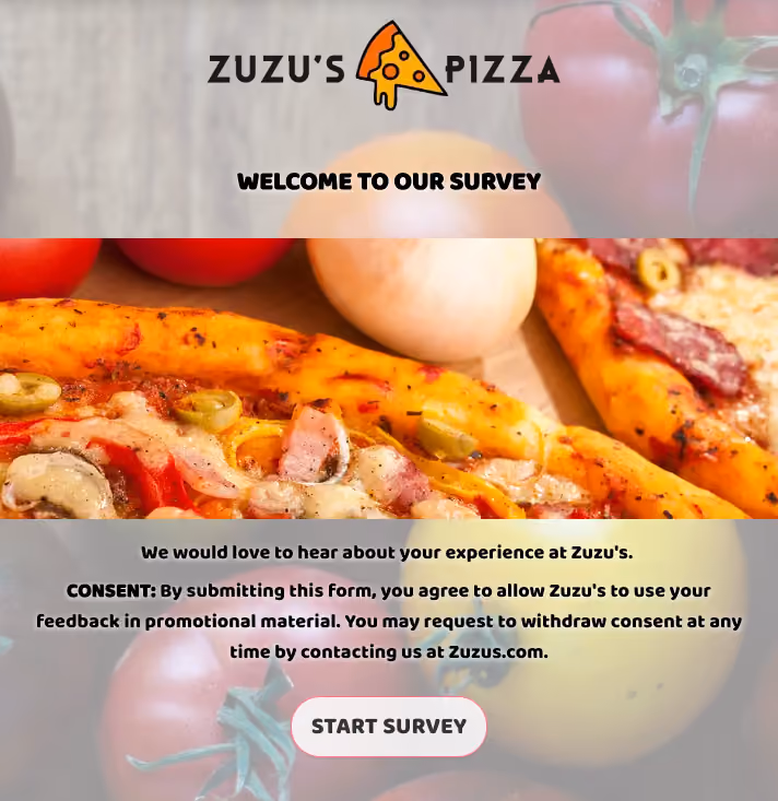 Welcome Page For Testimonial Survey