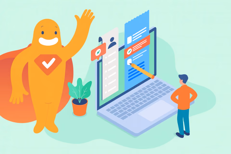 Illustration of the SurveyLegend mascot beside a laptop showing an online survey form, representing different types of data collection methods.