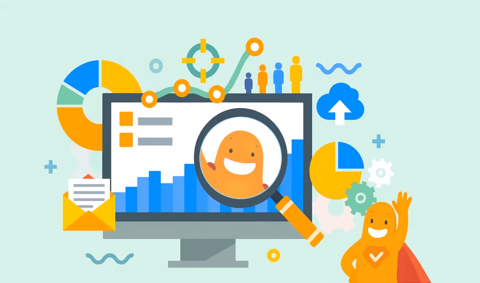 Illustration of data analysis with charts, graphs, and the SurveyLegend mascot examining results through a magnifying glass, symbolizing nominal and ordinal data comparison.