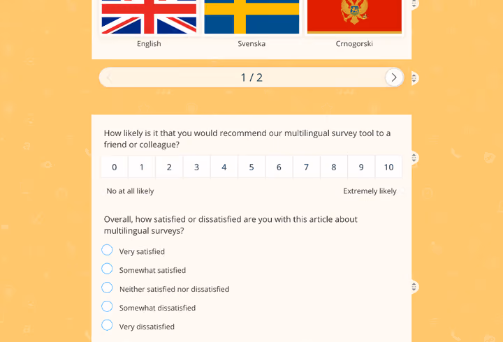 this illustration shows an example of a survey with two initial questions in English