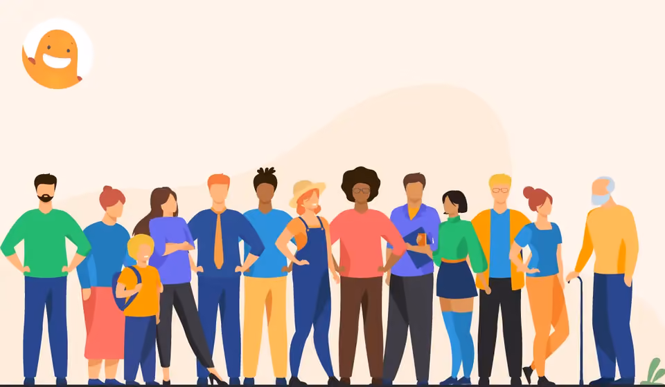 Illustration of diverse community members gathered together, symbolizing resident engagement through community surveys created with SurveyLegend.