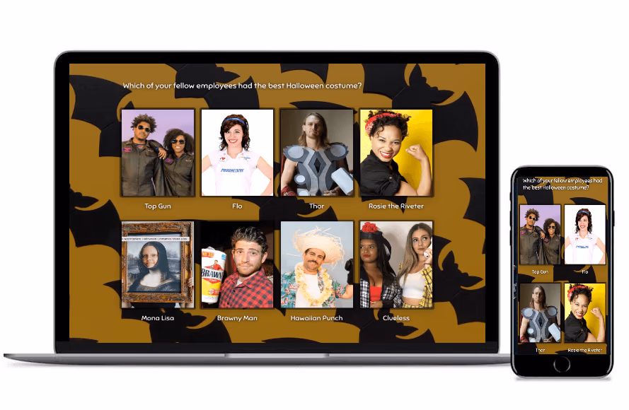 Halloween costume voting poll displayed on a laptop and phone.