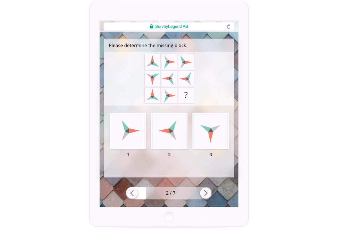 Online survey with single selectable pictures as answers.