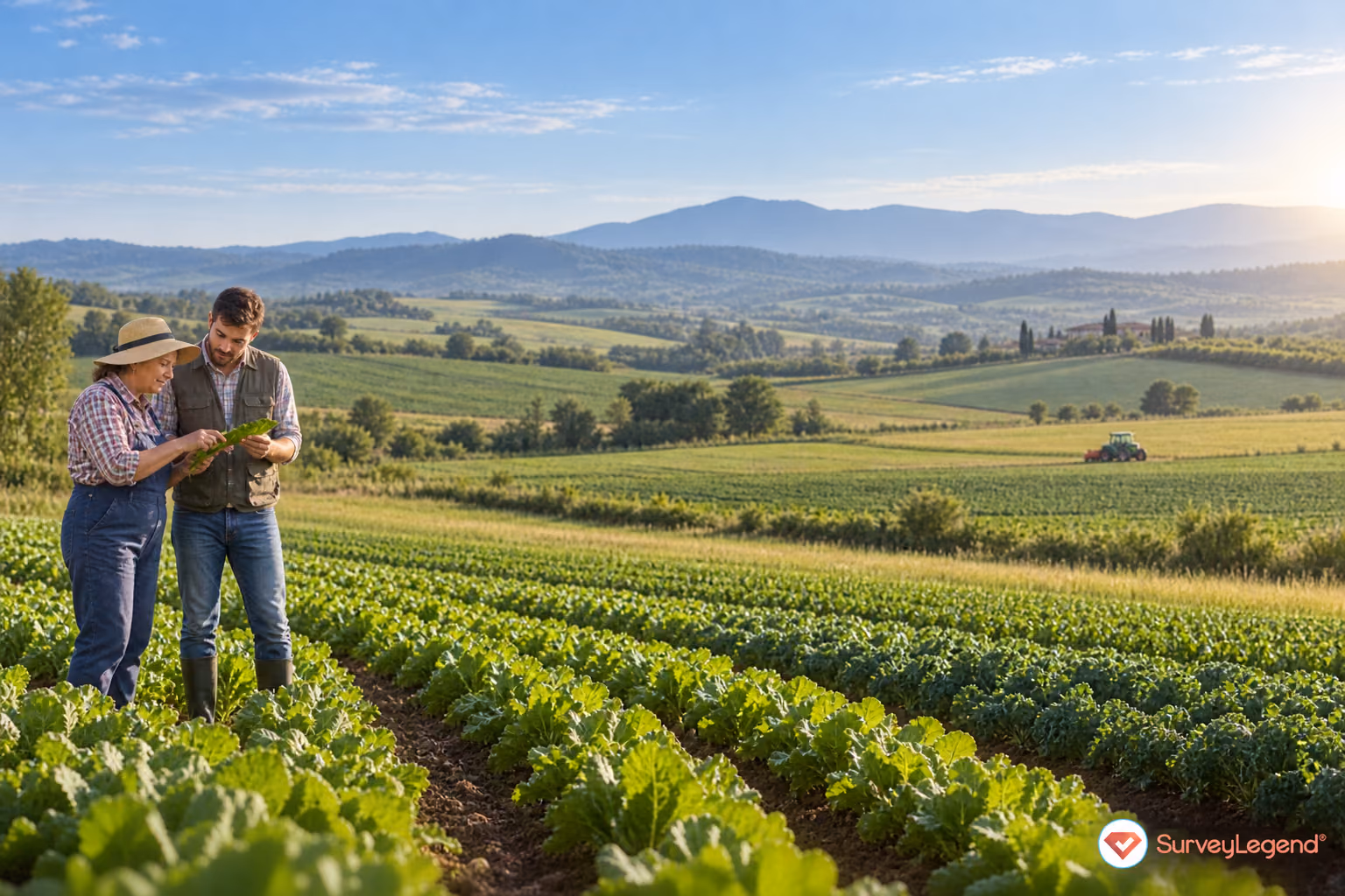 A farmer and adviser in green farmland