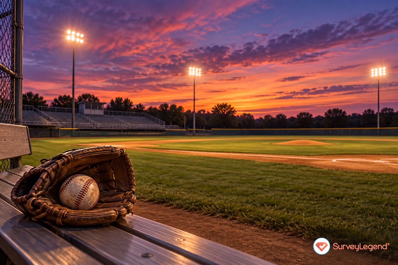 A floodlit sports field at dusk