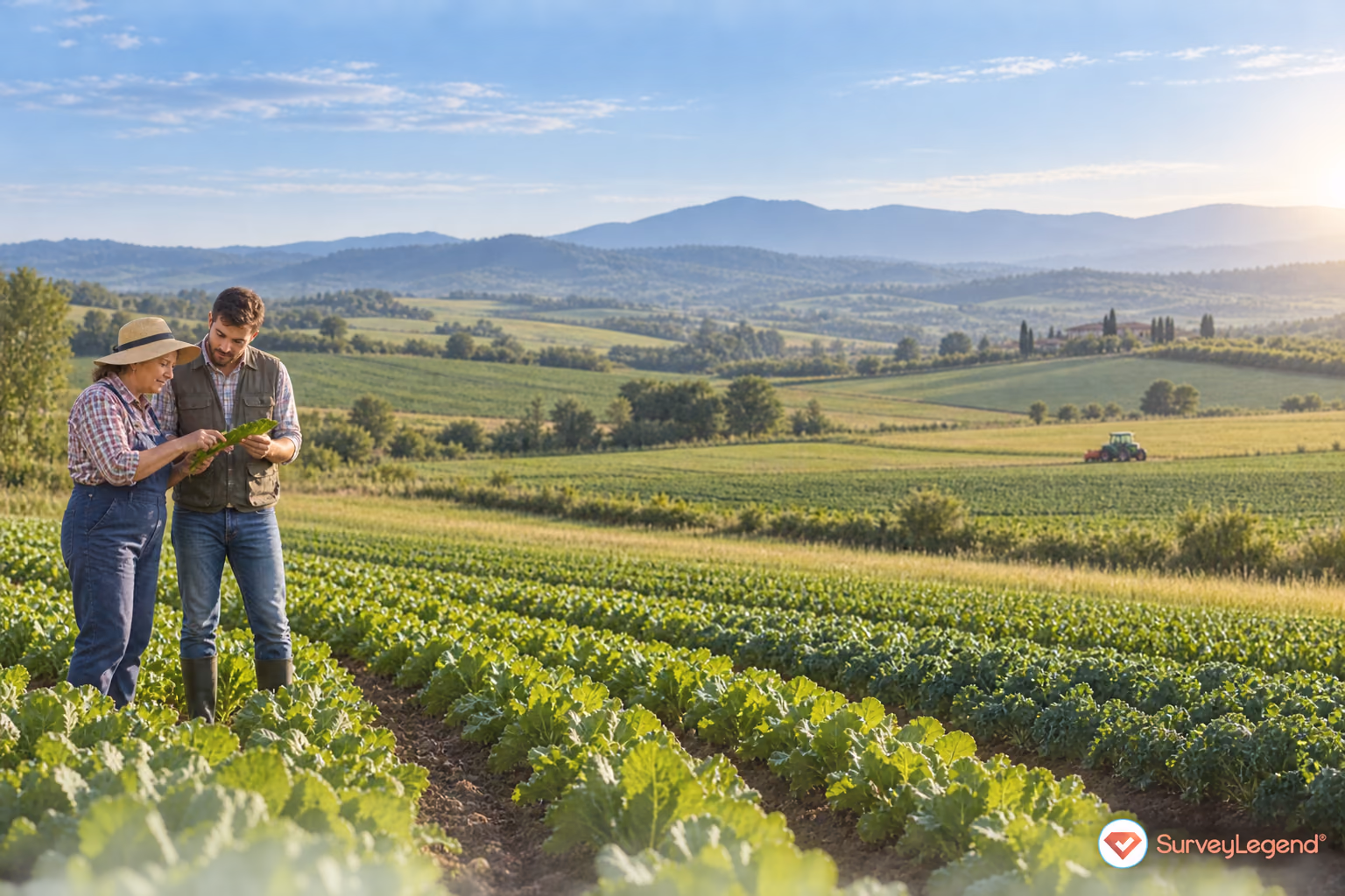 A farmer and adviser in green farmland