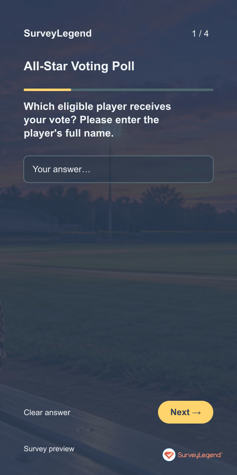 All-Star Voting Poll: first question and response field, mobile preview