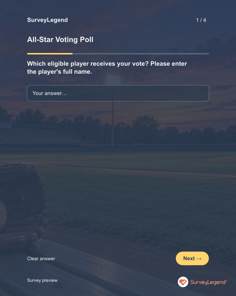 All-Star Voting Poll: first question and response field, tablet preview