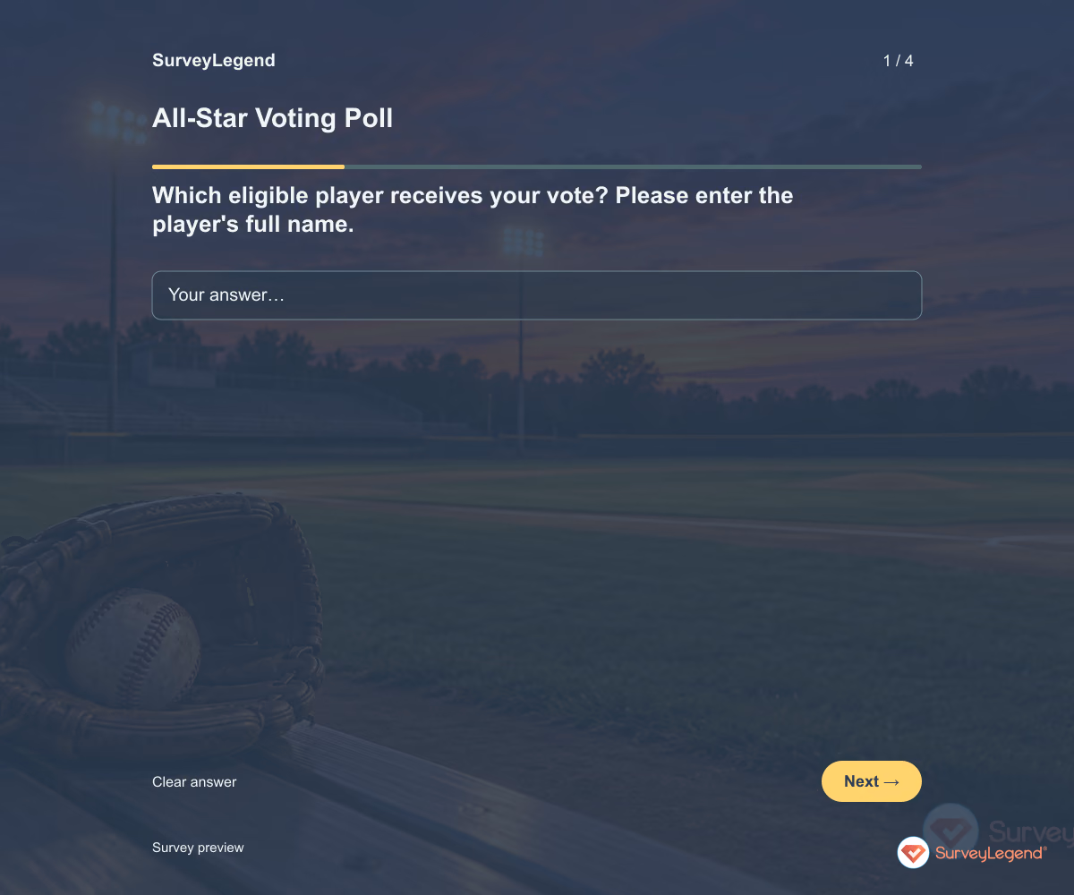 Preview of the All-Star Voting Poll demo showing its first question and response field