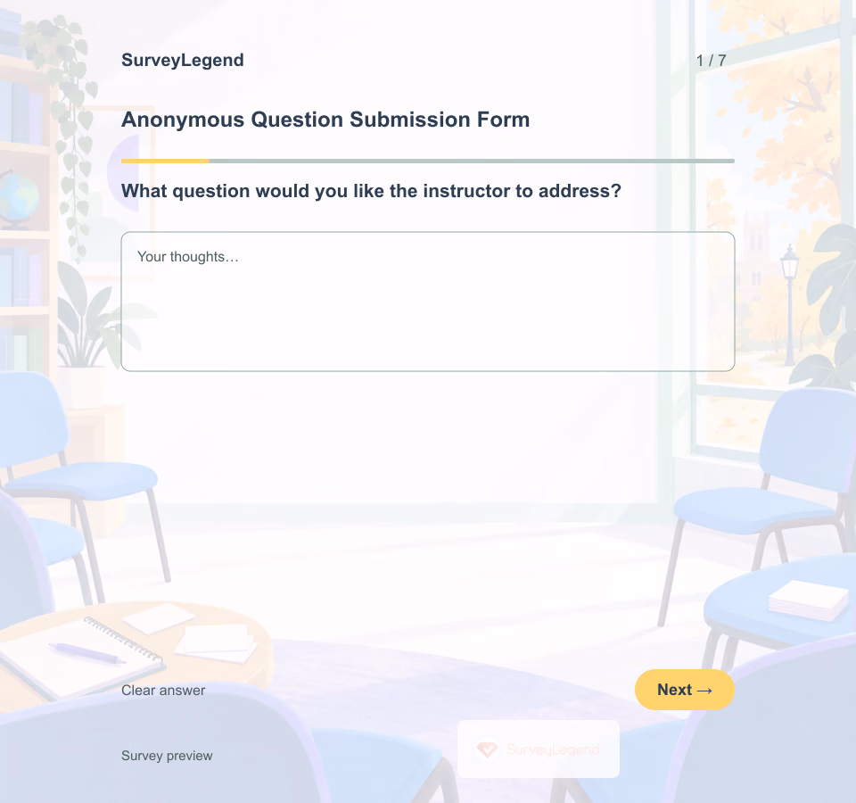 Preview of the Anonymous Question Submission Form Template showing its first question and answer choices