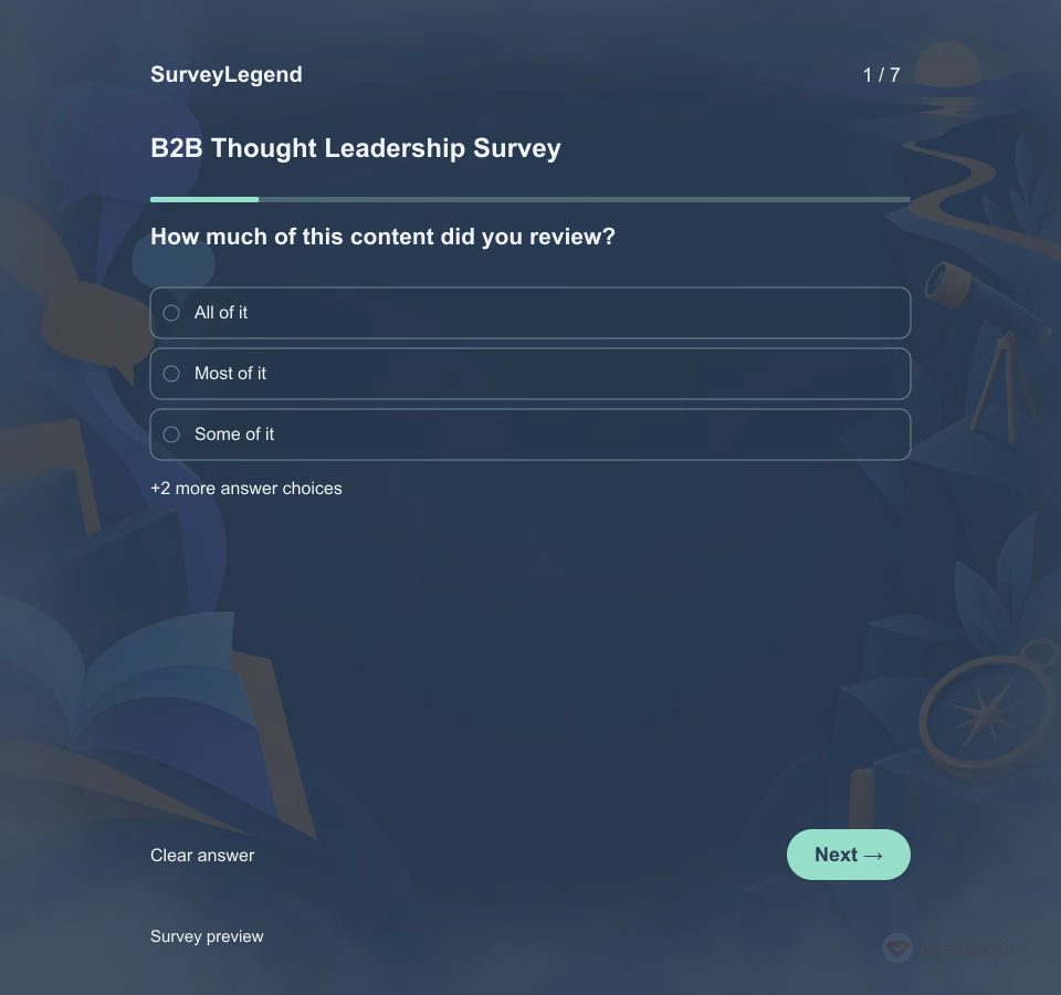 Preview of the B2B Thought Leadership Survey Template showing its first question and answer choices