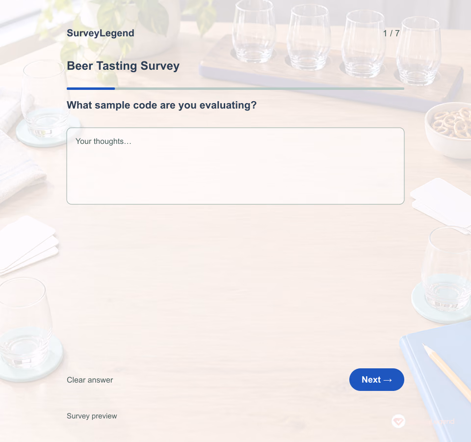Preview of the Beer Tasting Survey Template showing its first question and answer choices