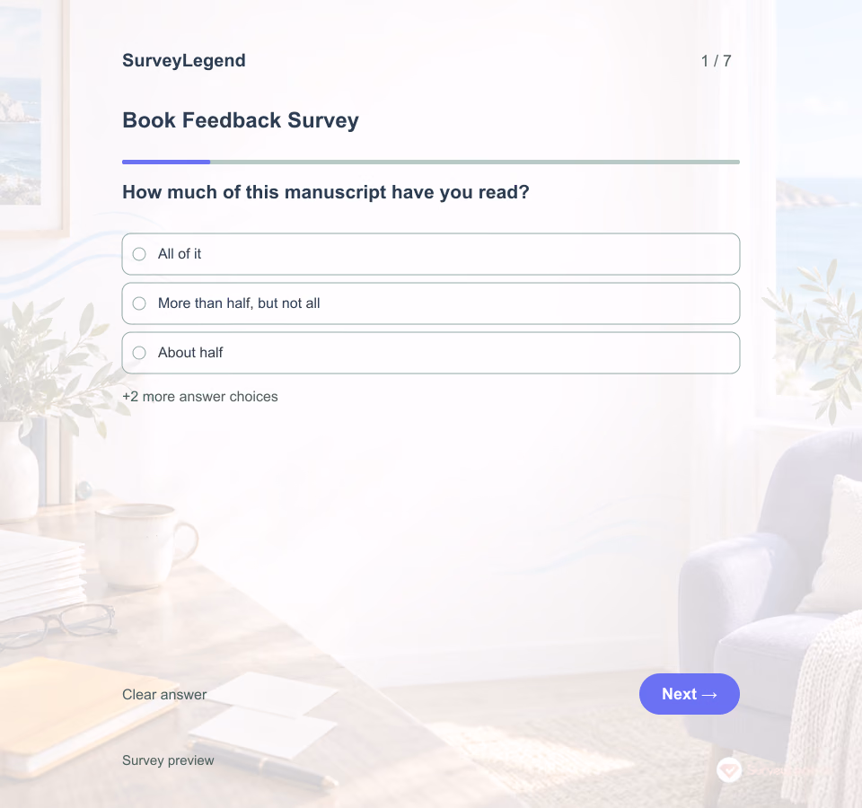 Preview of the Book Feedback Survey Template showing its first question and answer choices