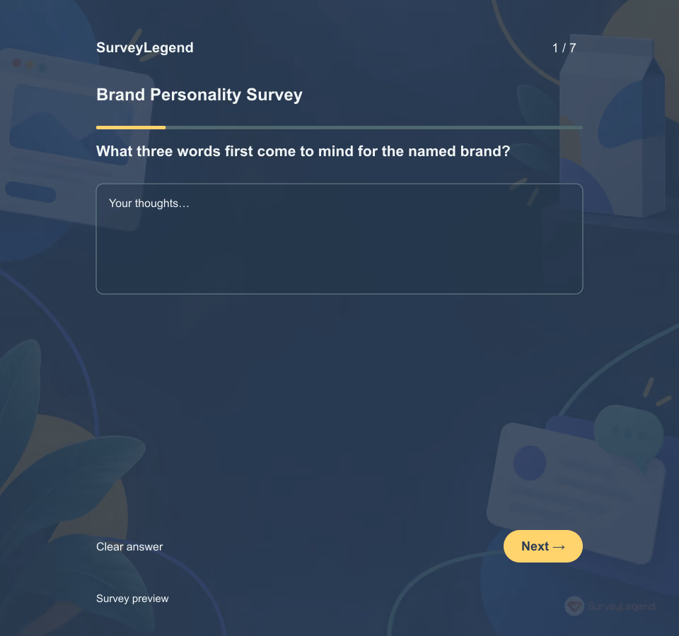 Preview of the Brand Personality Survey Template showing its first question and answer choices