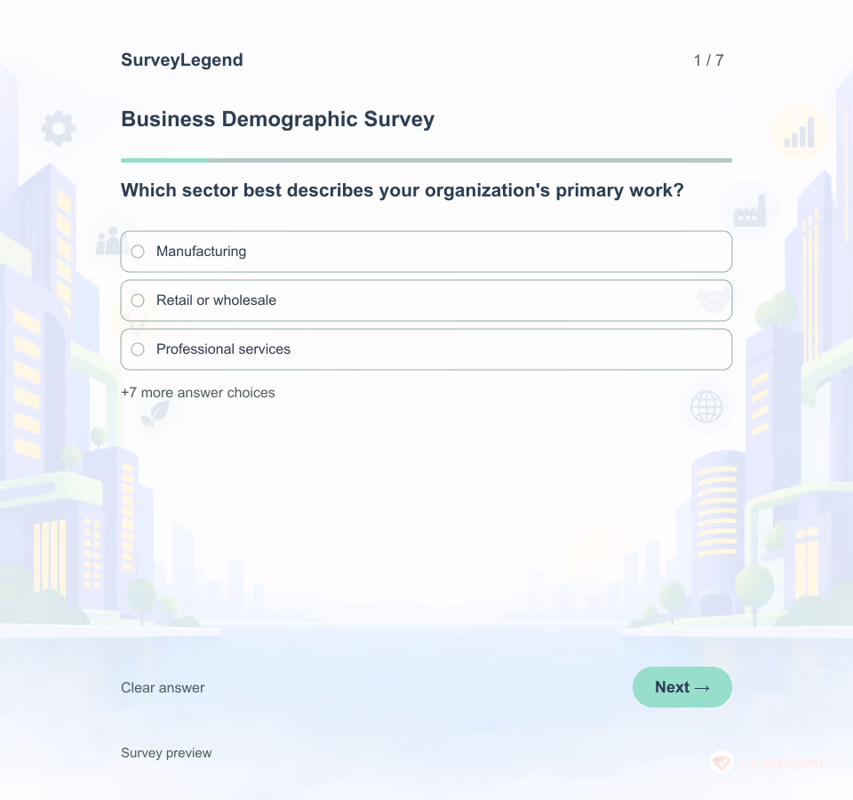 Preview of the Business Demographic Survey Template showing its first question and answer choices