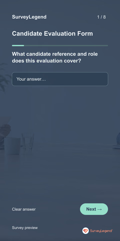 Candidate Evaluation Form: first question and response field, mobile preview