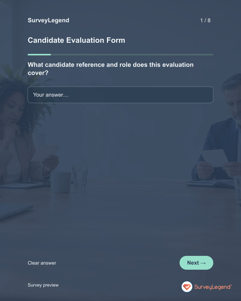 Candidate Evaluation Form: first question and response field, tablet preview