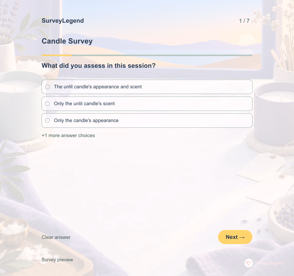 Preview of the Candle Survey Template showing its first question and answer choices