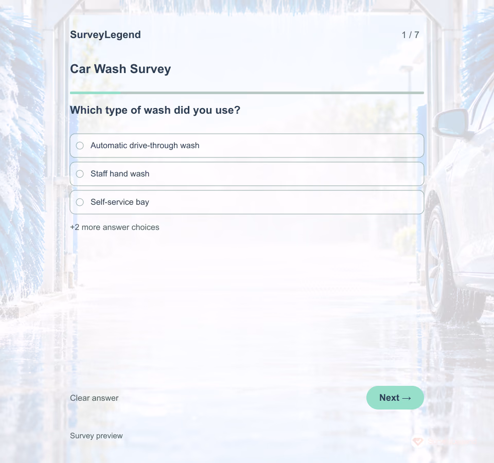 Preview of the Car Wash Survey Template showing its first question and answer choices