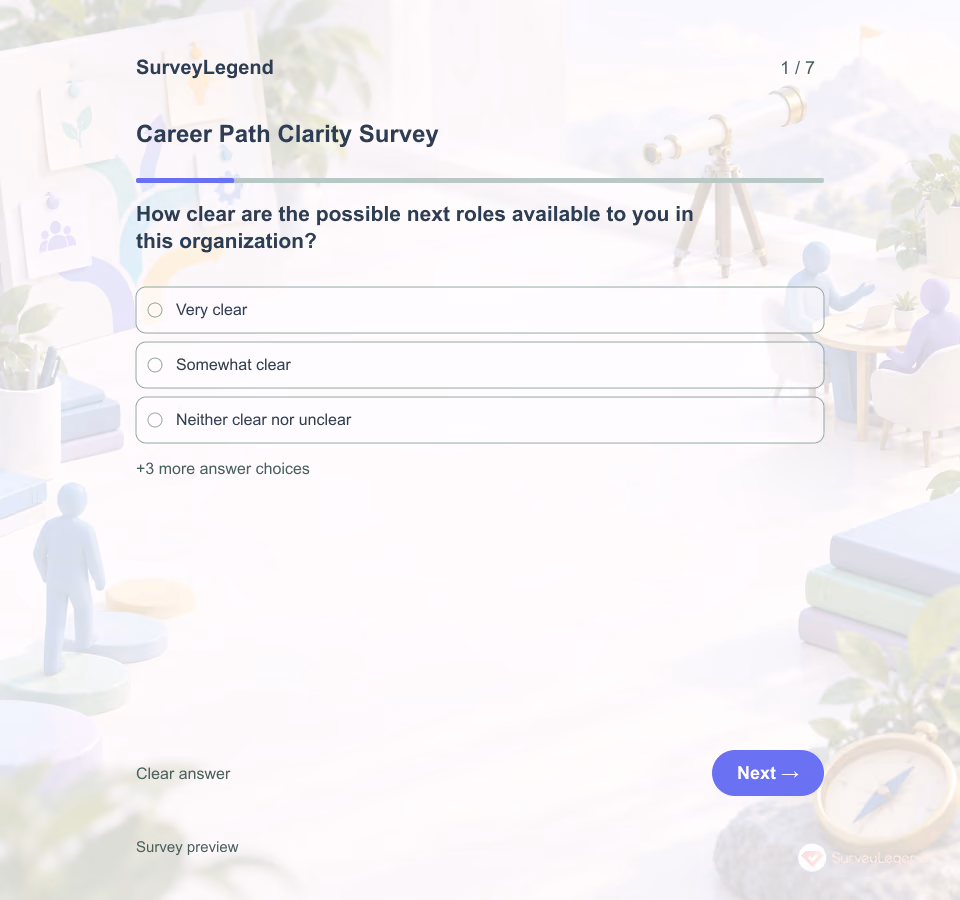 Preview of the Career Path Clarity Survey Template showing its first question and answer choices