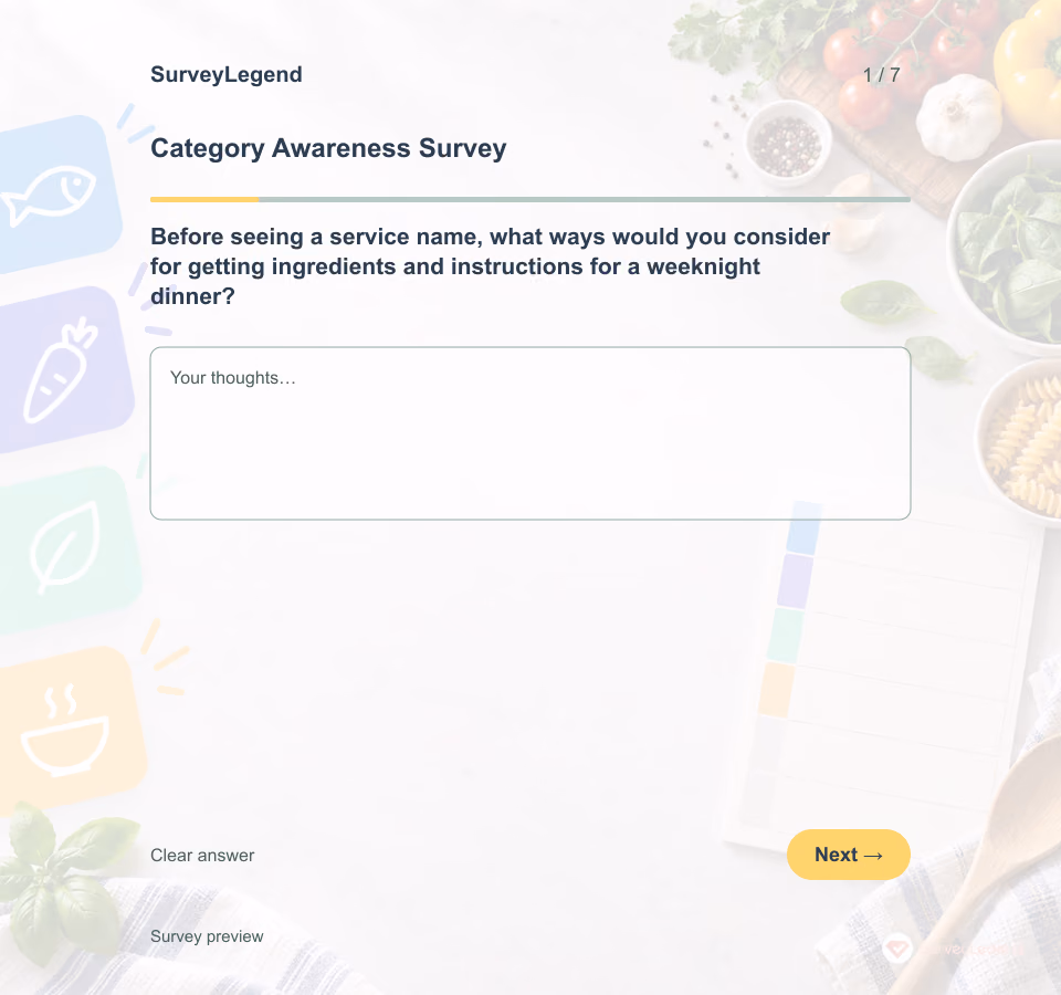 Preview of the Category Awareness Survey Template showing its first question and answer choices