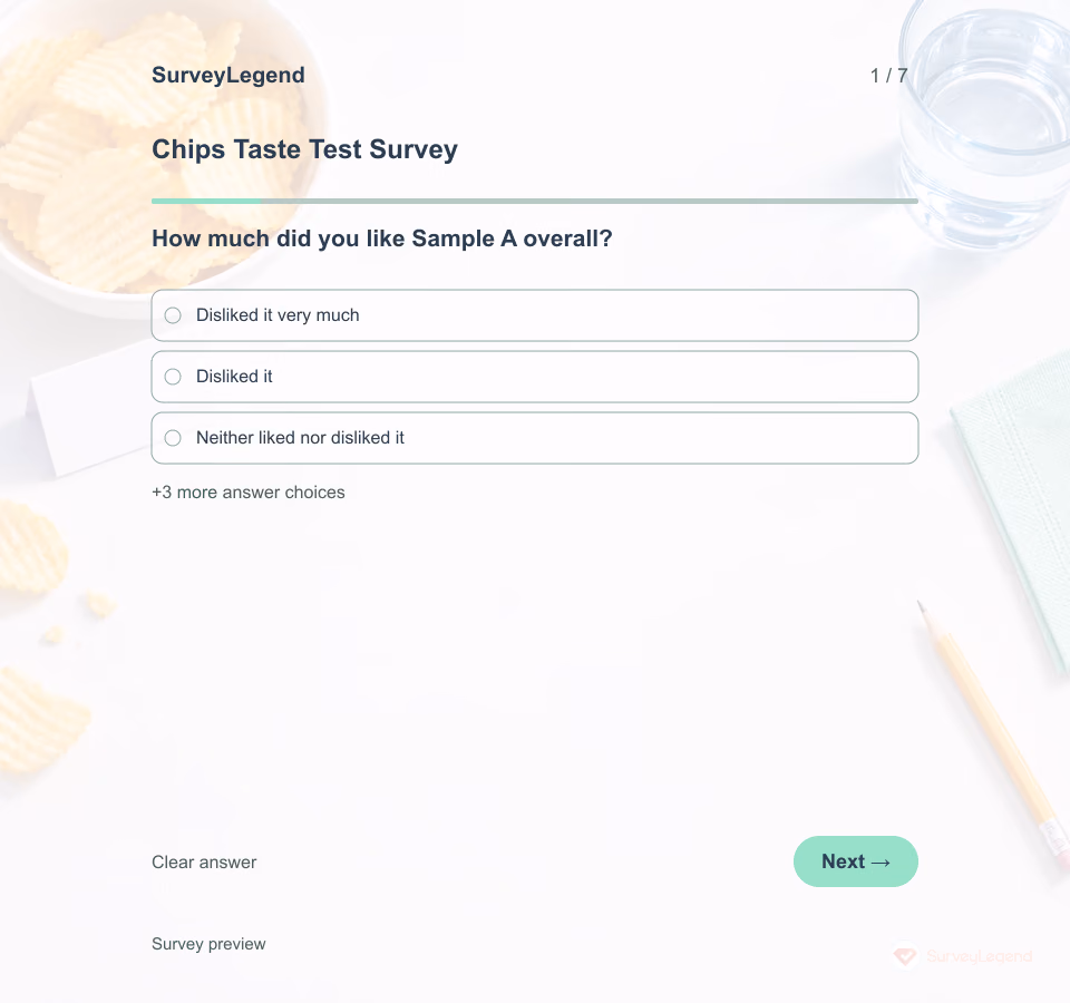 Preview of the Chips Taste Test Survey Template showing its first question and answer choices