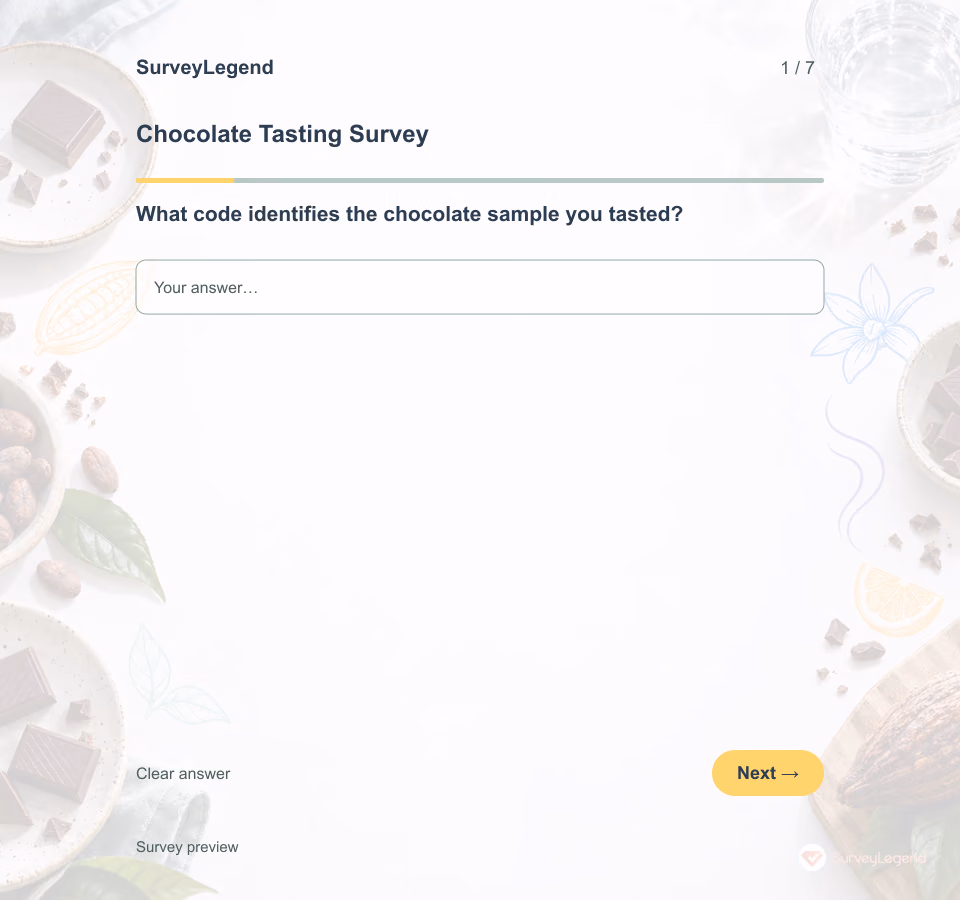 Preview of the Chocolate Tasting Survey Template showing its first question and answer choices