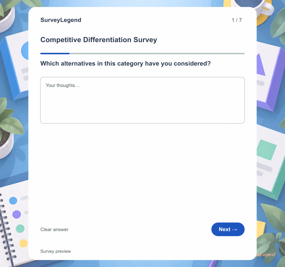 Preview of the Competitive Differentiation Survey Template showing its first question and answer choices