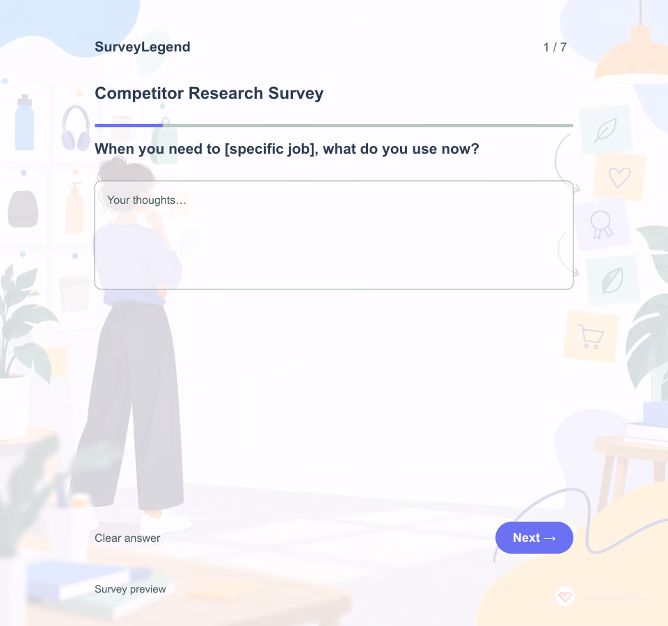 Preview of the Competitor Research Survey Template showing its first question and answer choices