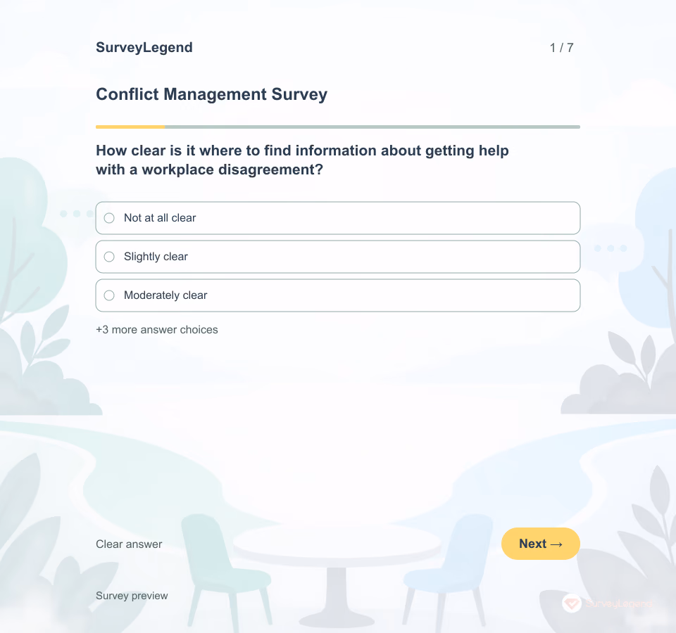 Preview of the Conflict Management Survey Template showing its first question and answer choices