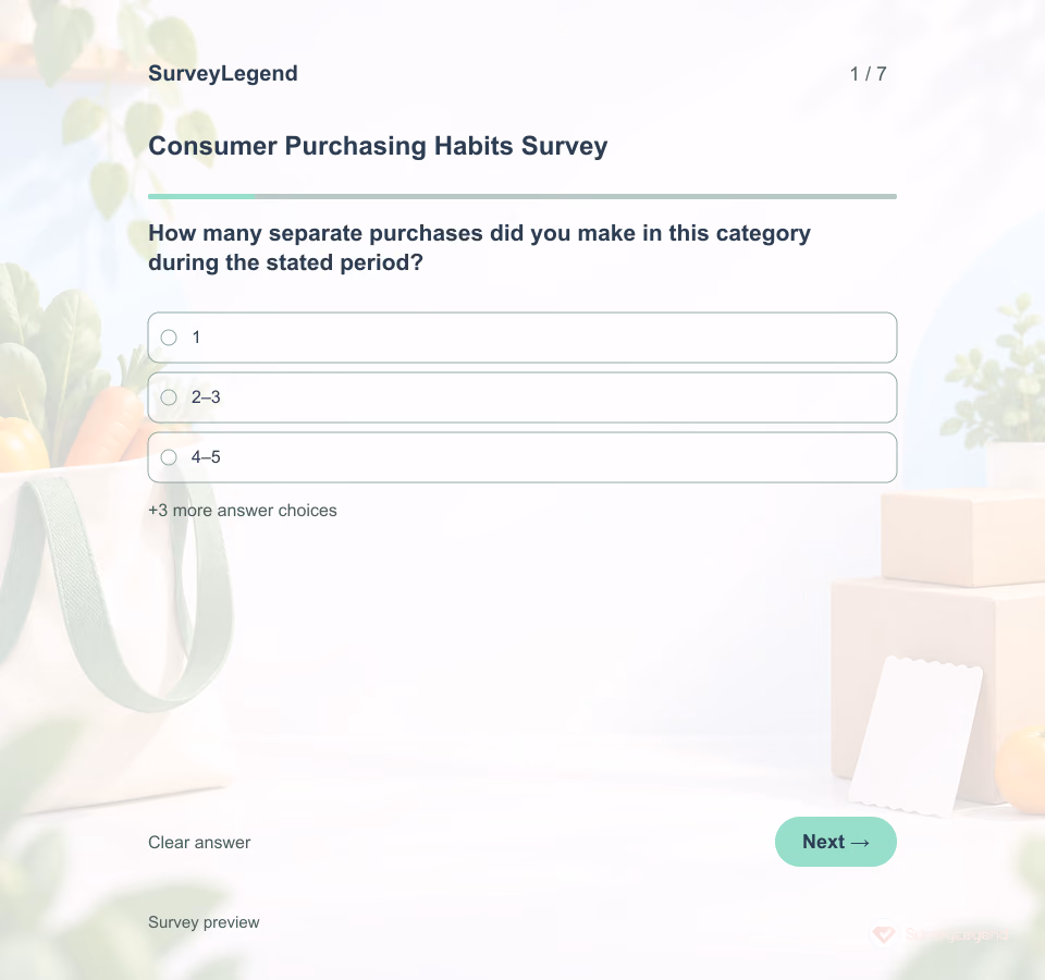 Preview of the Consumer Purchasing Habits Survey Template showing its first question and answer choices