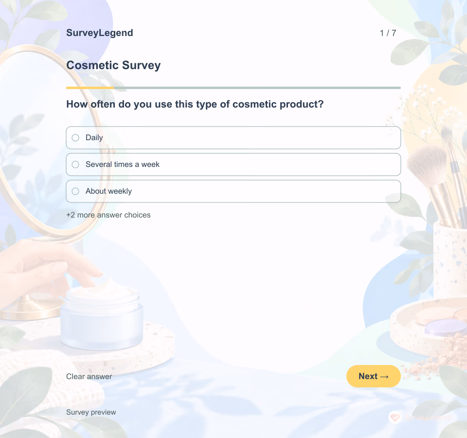 Preview of the Cosmetic Survey Template showing its first question and answer choices