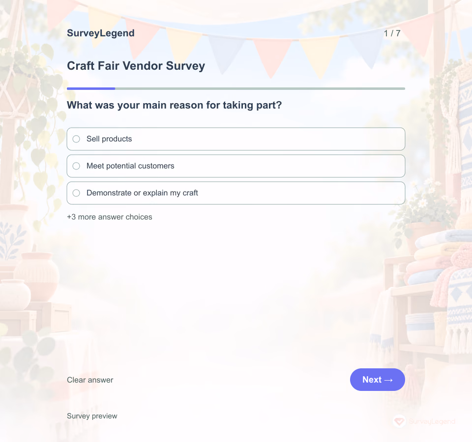 Preview of the Craft Fair Vendor Survey Template showing its first question and answer choices