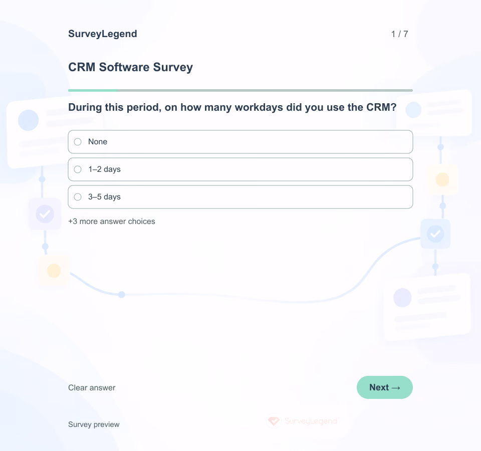 Preview of the CRM Software Survey Template showing its first question and answer choices