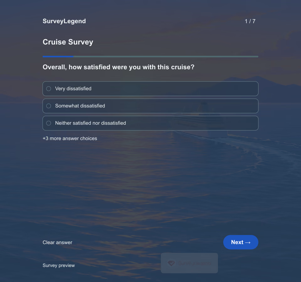 Preview of the Cruise Survey Template showing its first question and answer choices