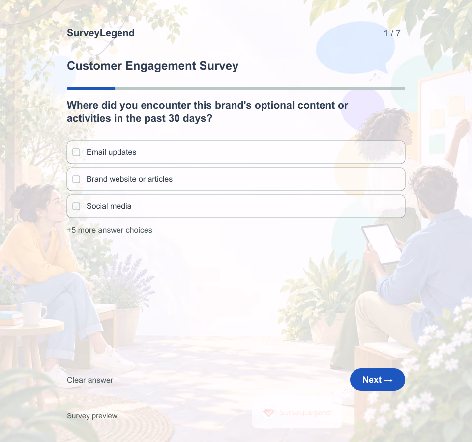 Preview of the Customer Engagement Survey Template showing its first question and answer choices