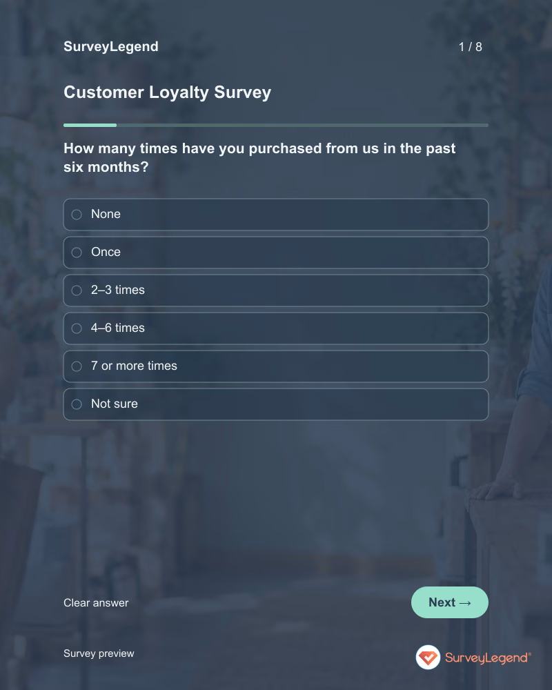 Customer Loyalty Survey: first question and response field, tablet preview