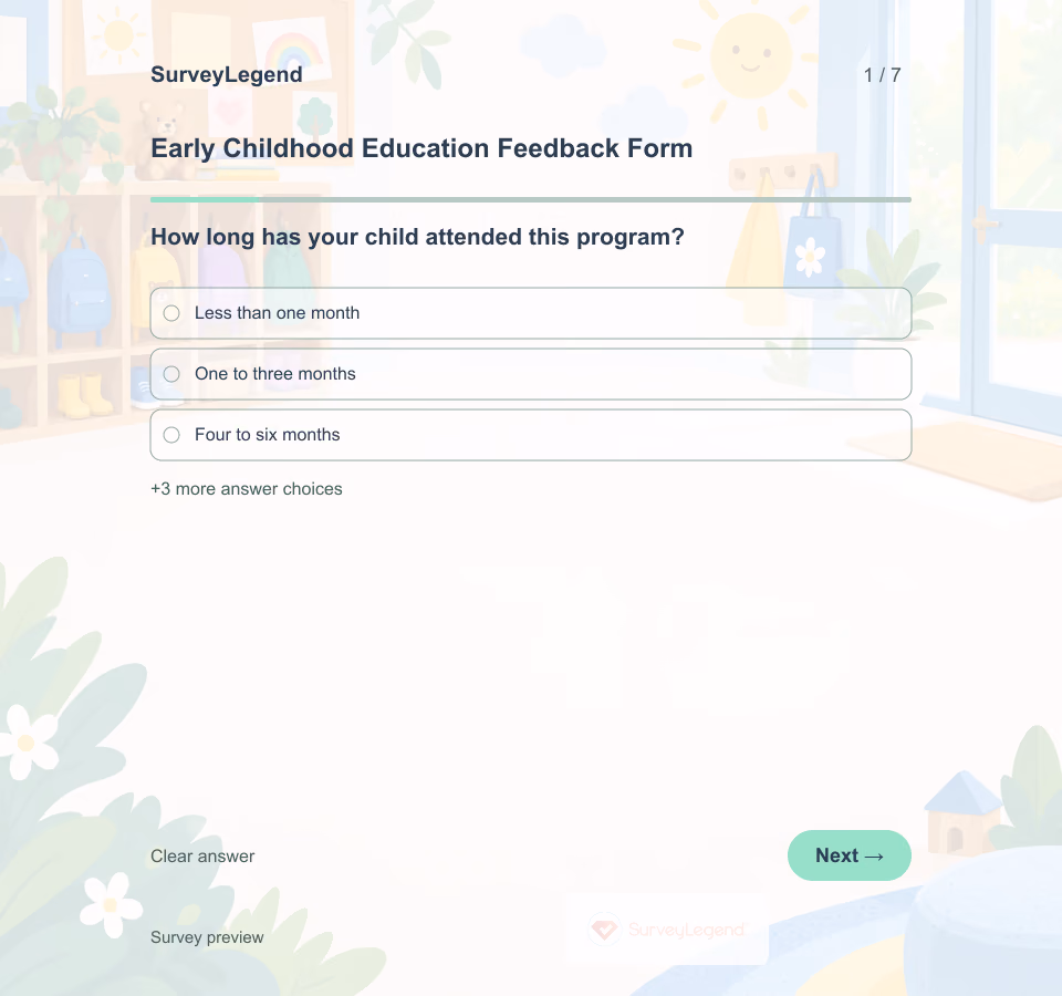 Preview of the Early Childhood Education Feedback Form Template showing its first question and answer choices