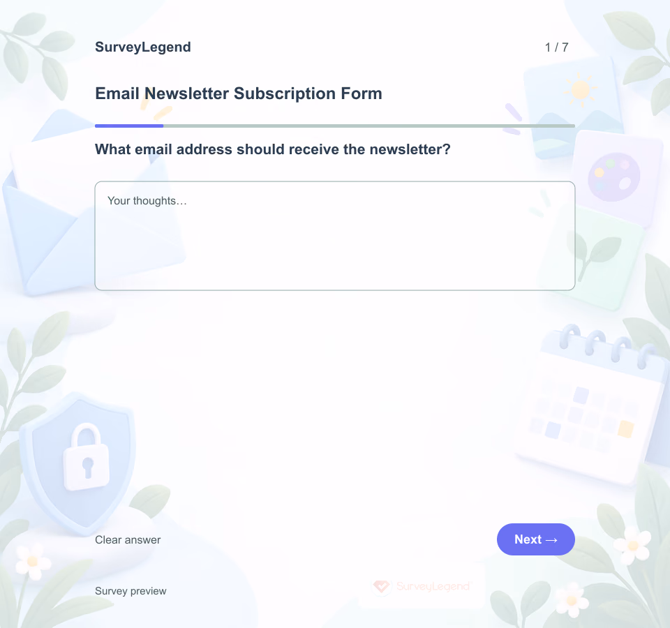 Preview of the Email Newsletter Subscription Form Template showing its first question and answer choices