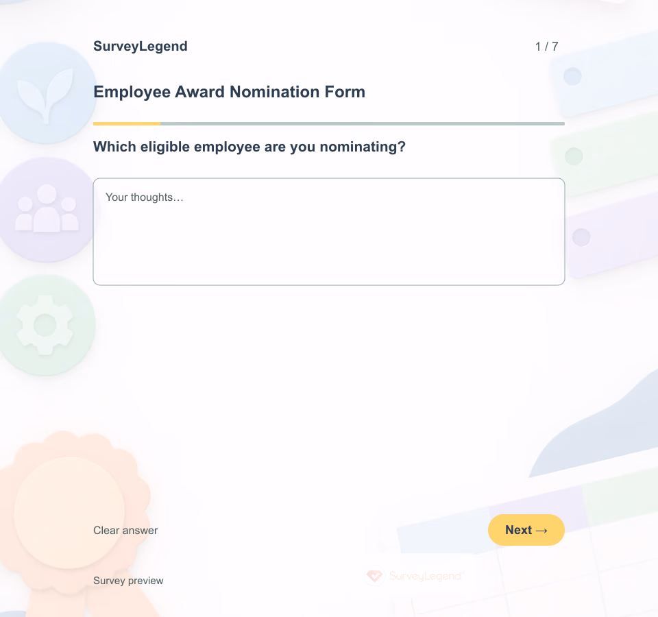 Preview of the Employee Award Nomination Form Template showing its first question and answer choices