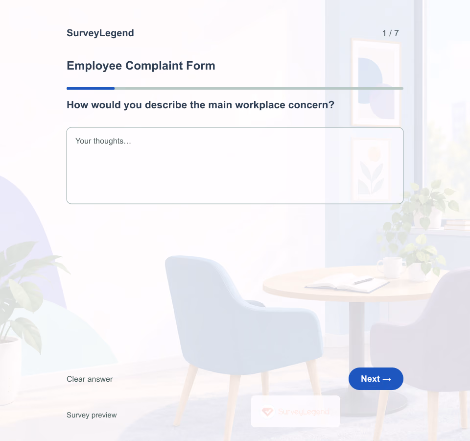 Preview of the Employee Complaint Form Template showing its first question and answer choices