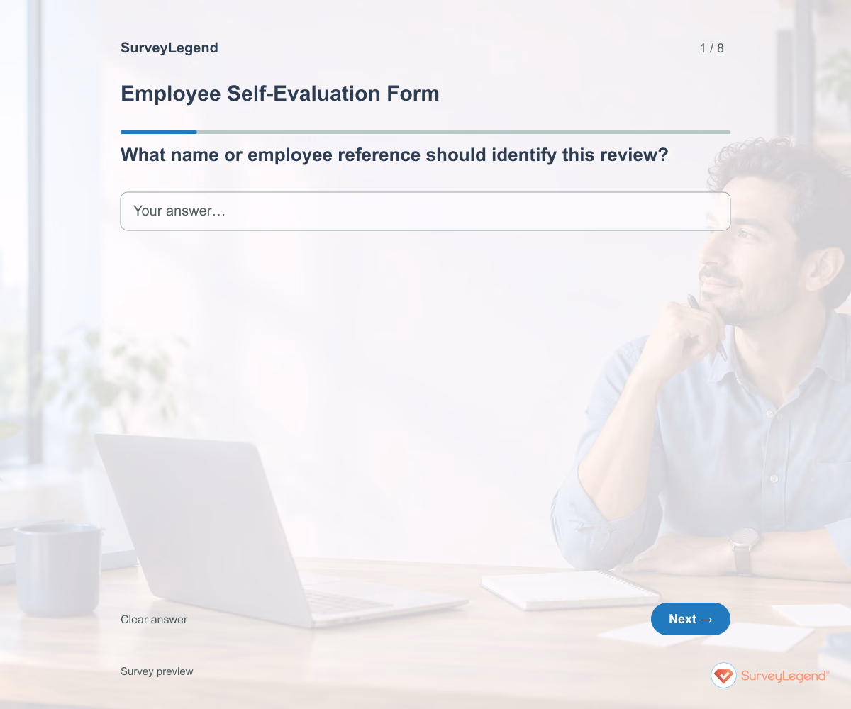 Preview of the Employee Self-Evaluation Form demo showing its first question and answer choices