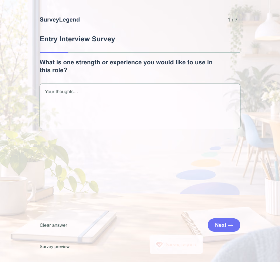 Preview of the Entry Interview Survey Template showing its first question and answer choices