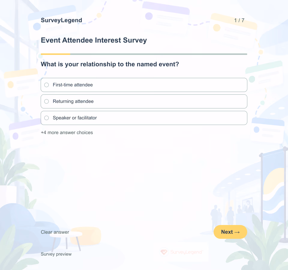 Preview of the Event Attendee Interest Survey Template showing its first question and answer choices