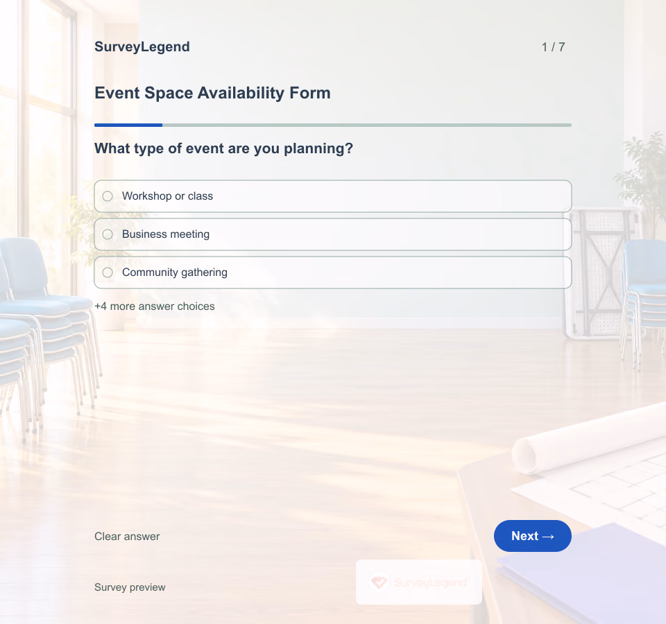 Preview of the Event Space Availability Form Template showing its first question and answer choices
