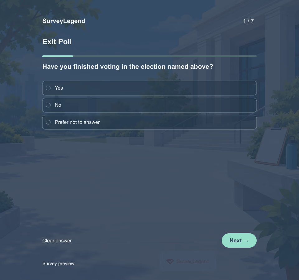 Preview of the Exit Poll Template showing its first question and answer choices