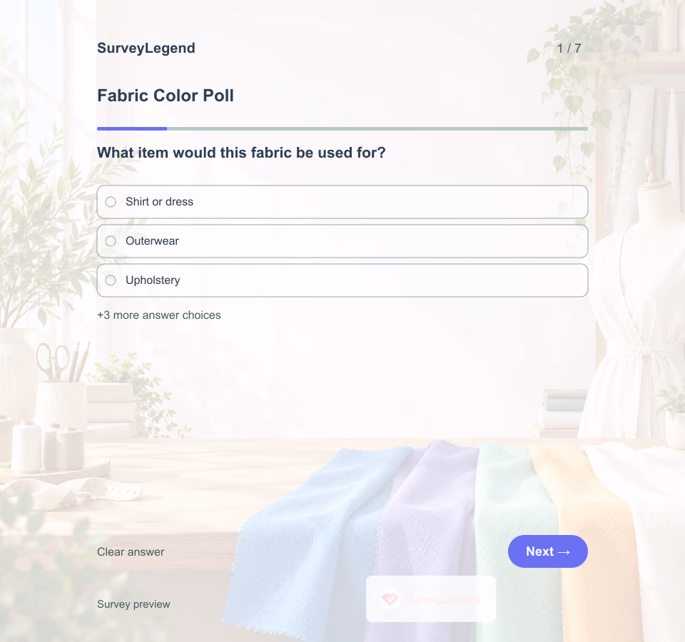Preview of the Fabric Color Poll Template showing its first question and answer choices