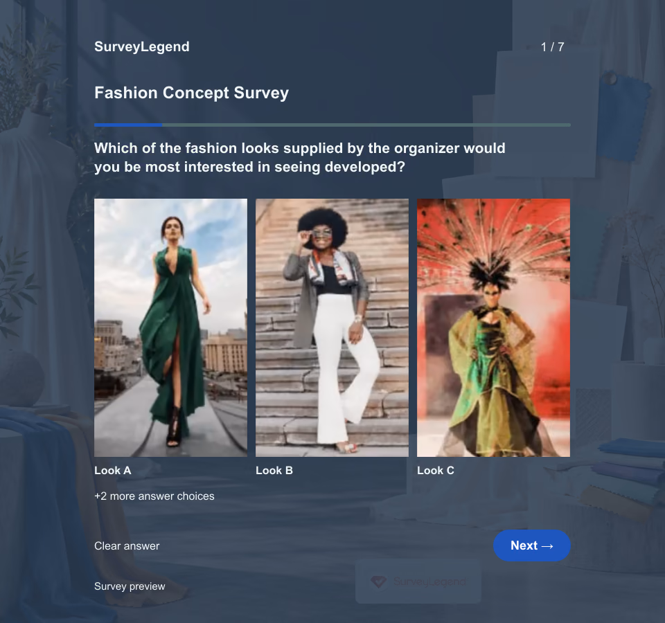 Preview of the Fashion Concept Survey Template showing its first question and answer choices