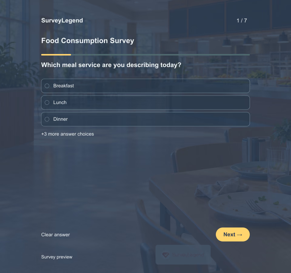 Preview of the Food Consumption Survey Template showing its first question and answer choices